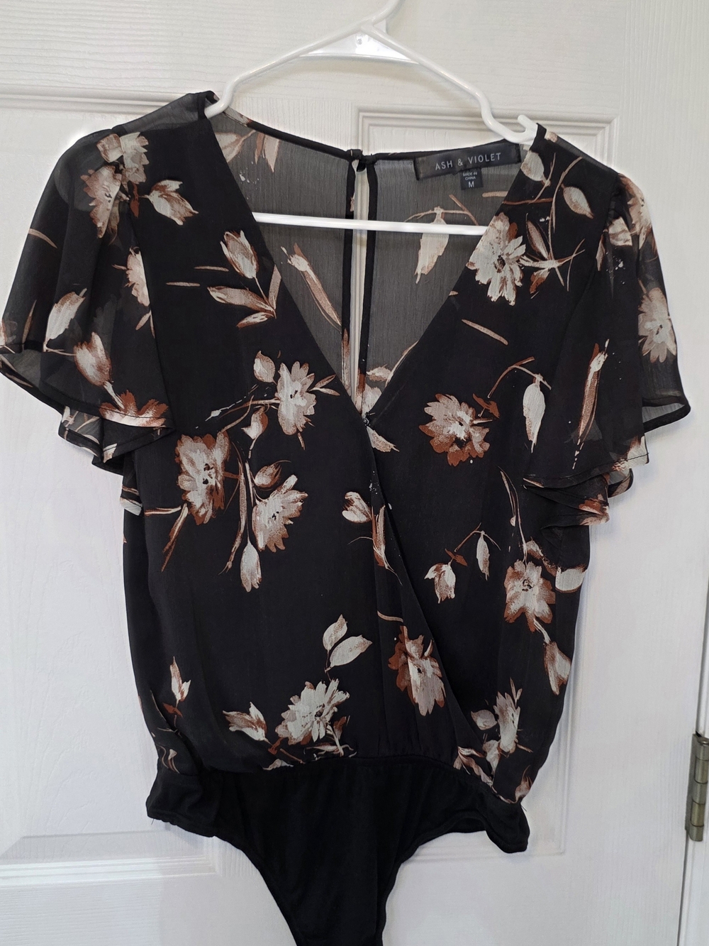Ash & Violet Black Floral Wrap Bodysuit